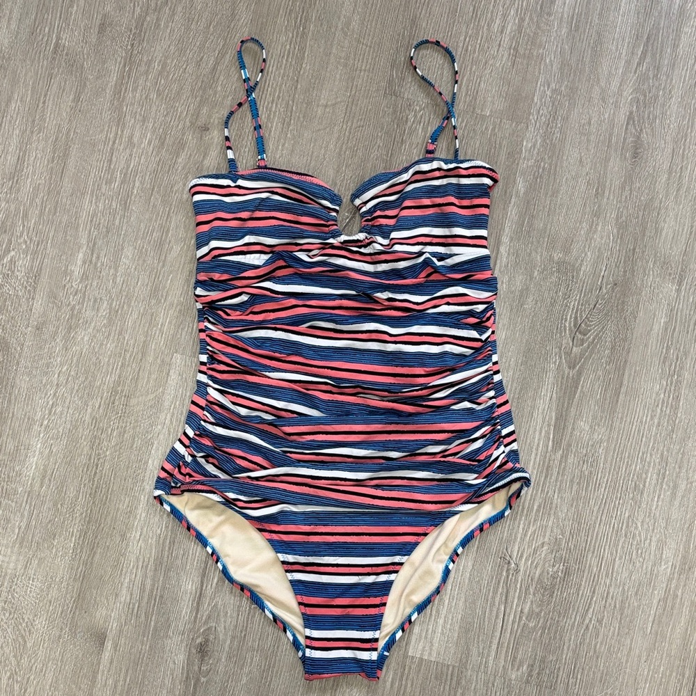 Sea Angel blue/coral and black/ white  Striped Women's One Piece Swimsuit medium